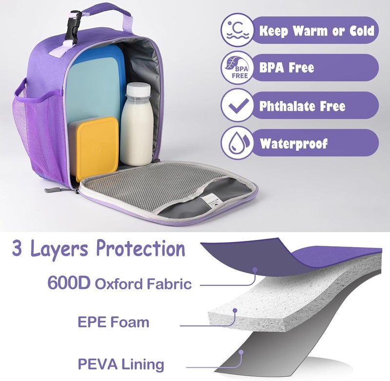 CaCTOUR Lunch Box Kids,Premium Insulated Lunch Bag for Girls Boys Teen Women,Soft Bag Mini Cooler Back to School Thermal Reusable Lunch Bag for Work School Picnic (Purple) - Image 4